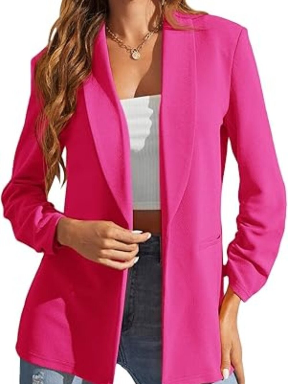 NWT Women's Long Sleeve Open Front Blazer Casual Work Office Jacket, Small